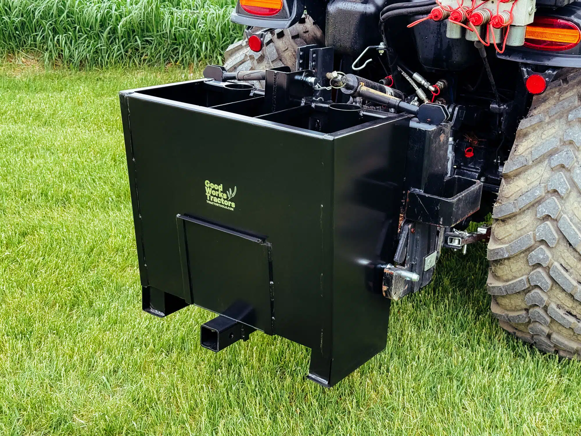 Rear view of ballast box on tractor