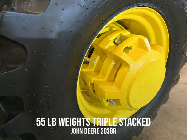55 lb Wheel Weights, Triple Stacked on John Deere 2038R