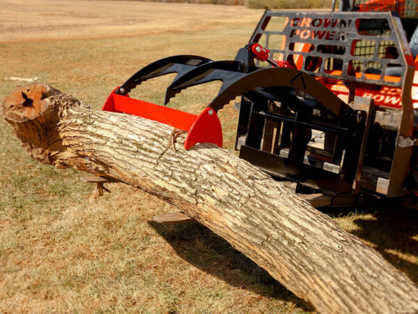 Optiona Log Clamp Holding Log in Place with Pallet Fork Grapple