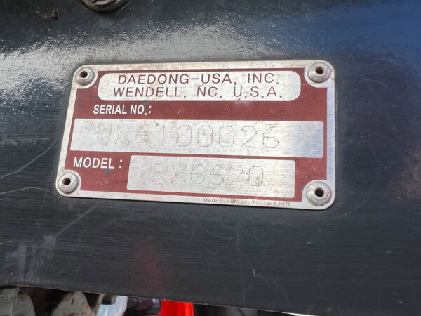 Serial Plate on Kioti RX6620 Tractor