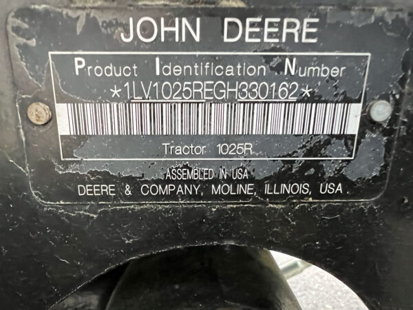 John Deere 1025R Serial Plate