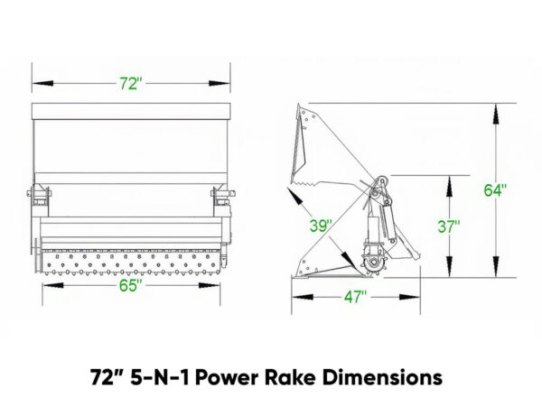 Dimensional Diagram of 72" 5-N-1 Power Rake by IronCraft