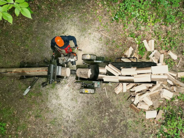 Aerial View of Firewood Processor in Use