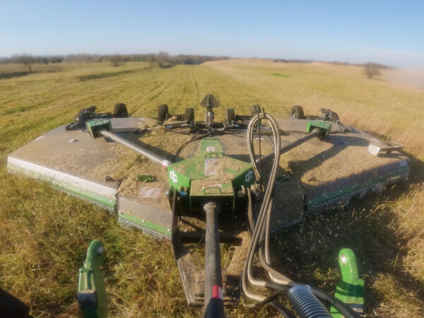 View From Tractor of IronCraft 3520 20 ft Flex Wing Cutter