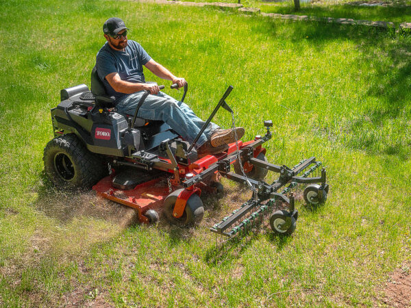 CMP Front-Mount Dethatcher on Toro ZeroTurn, Aerial