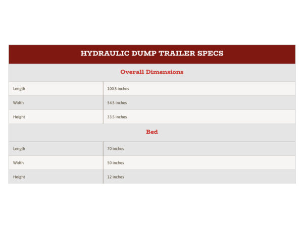 Dimensions for GWT Dump Trailer