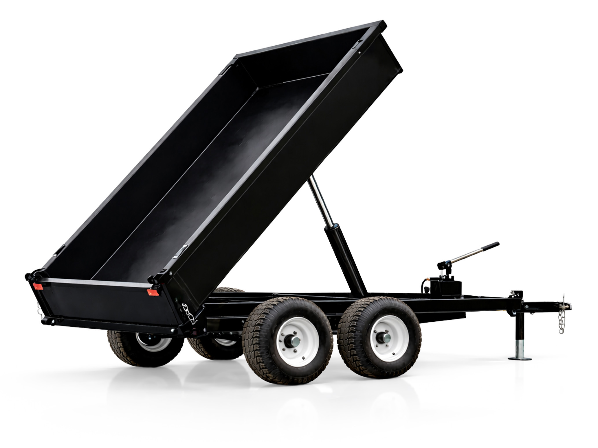 Dump trailer with hydraulic cylinder fully extended