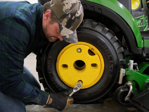 Installing 70 lb Wheel Weight on John Deere 1025R